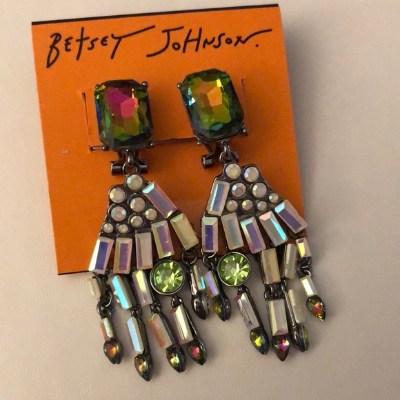 Betsey Johnson Silver Tone Skeleton Hand Drop Earrings Crystal Accents NWT - Picture 9 of 16